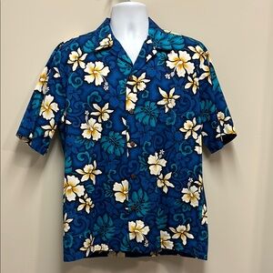 Hilo Hattie Hawaiian Original Shirt w/  Pocket Cotton Blue Floral Men SZ L